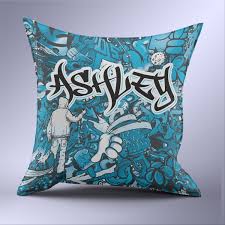 Urban Blue Graffiti Pillow